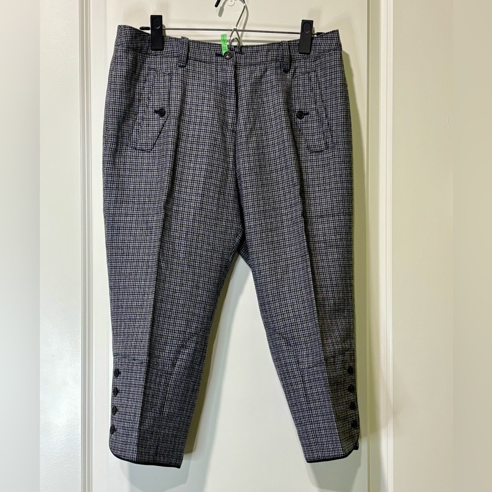 DAKS London Vintage Gray Wool Houndstooth Cropped Pants Size EU42